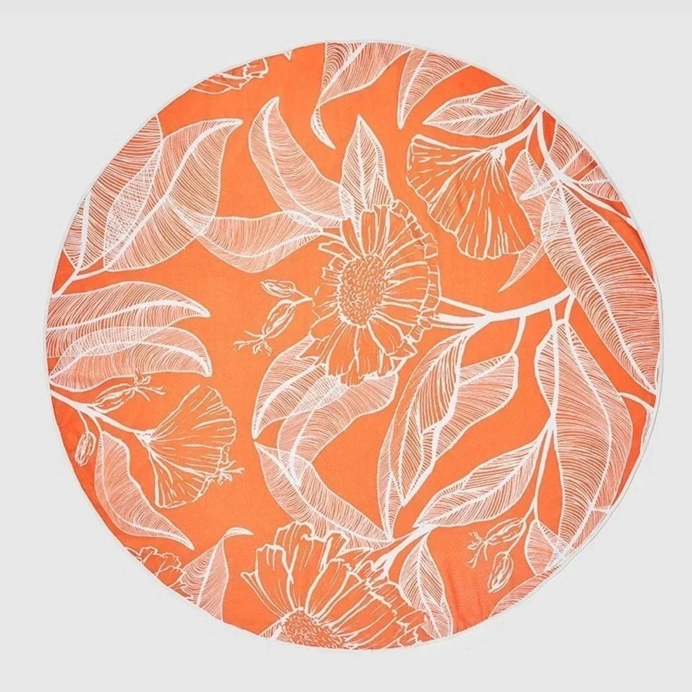 Summer & Rose Outdoor Round Beach Towel Orange Tropical Floral‎